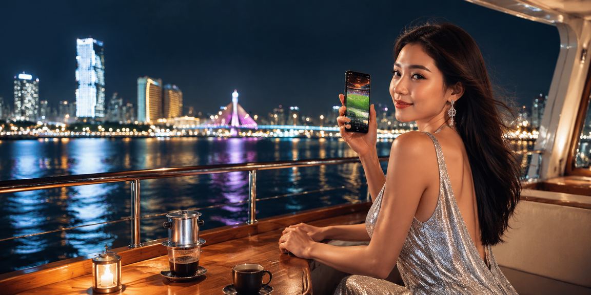 Người dùng Đà Nẵng nhập mã voucher casino qua điện thoại trong quán cà phê